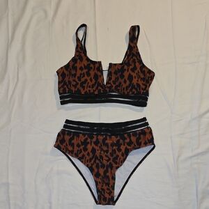 SHEIN Leopard Print Bikini Set - Black and Brown